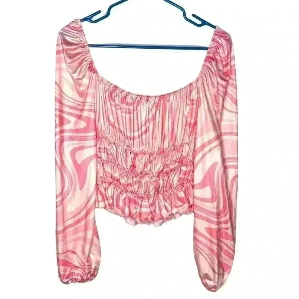 MISSGUIDED PLUS Slinky Swirl Print Milkmaid Top In Multi-orange size 16